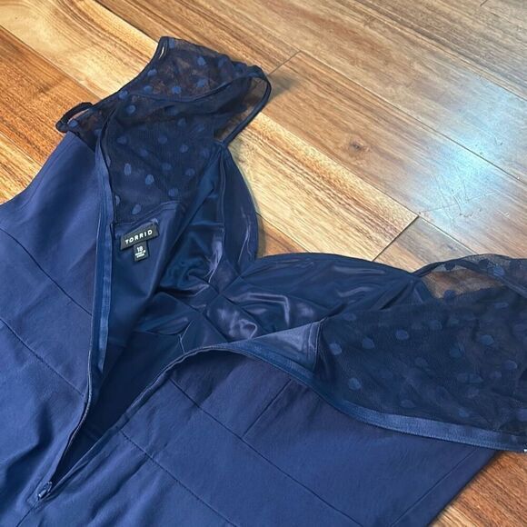 Torrid navy blue polka dot mesh dress fit and flare summer party woman's 18 - Picture 6 of 8